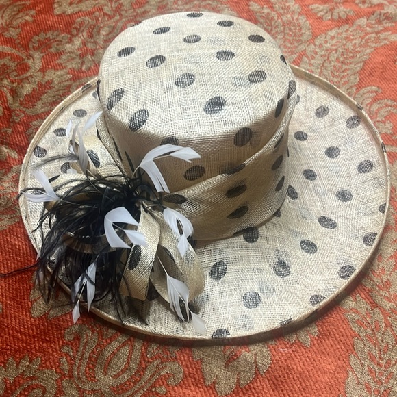 Vintage Signature Deborah polka-dot hat with feathers - Picture 1 of 6